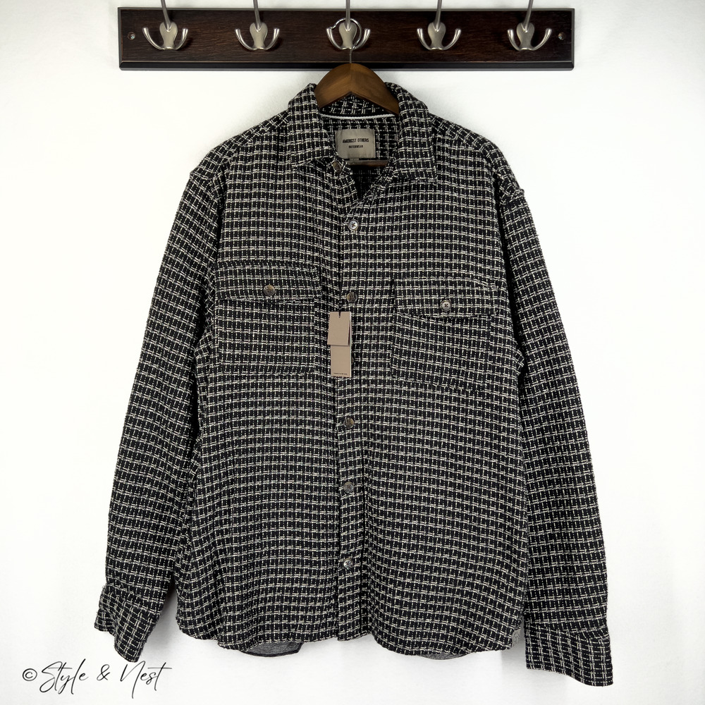 Amongst Others Textured Waffle Knit Overshirt Jacket 100% Cotton Size Large BLK
